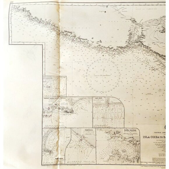 1970 Nautical Ship Map Isla Coiba To Bahia Manzanillo 50"x28" Sailing MAPS - Picture 5 of 9